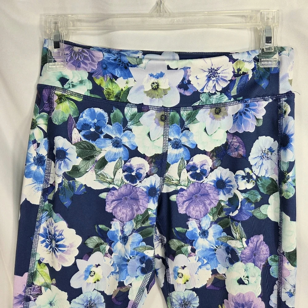 Old Navy Active GO-DRY Blue Floral Print Leggings Size XL (14)
